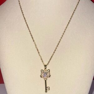 Gold Cat Key Pendant Necklace
